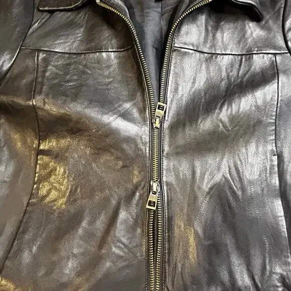 Madewell lamb leather shrunk zip front brass hardware jacket size 6** - Picture 9 of 15